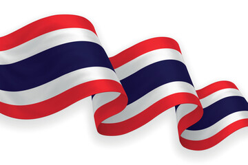 Thailand national flag waving on white background