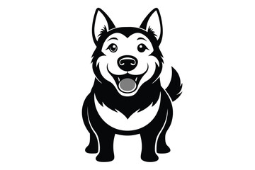 Black and White Husky Cartoon Character with a Happy Expression Stands at Attention, Ready to Play or Follow Directions