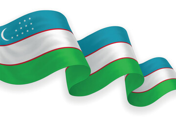Uzbekistan national flag waving on white background