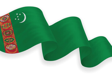 Turkmenistan national flag waving on white background
