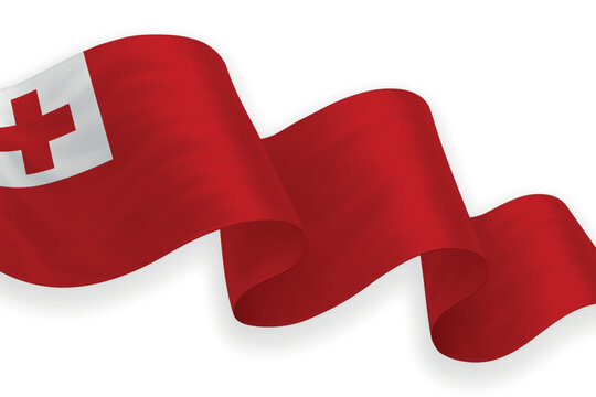 Tonga national flag waving on white background