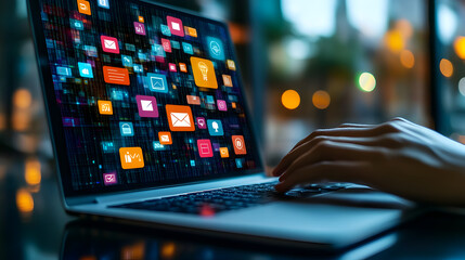 Digital files neatly organized on a laptop screen, symbolizing efficient information retrieval and streamlined data management 67092593 2