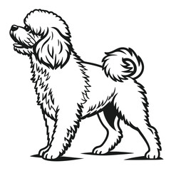 Elegant Maltese Dog Silhouette Design A Majestic Illustration of a Fluffy Companion in Striking Black and White Art