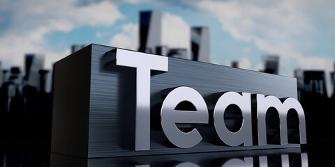 Fototapeta premium Team - metal cuboid and skyscrapers - 3D illustration