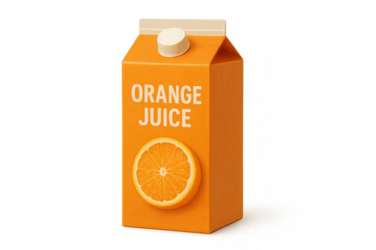 Orange juice carton with transparent background representing refreshing beverage