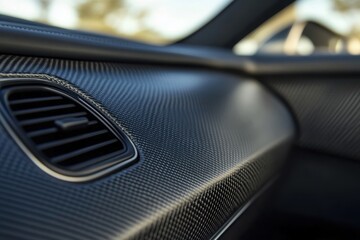 Close-Up of Textured Car Interior with Carbon Fiber Finish