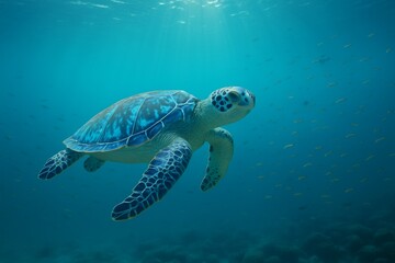 Sea Turtle Swimming in Indonesian Waters