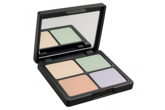 Makeup palette showing concealer and color corrector shades on transparent background
