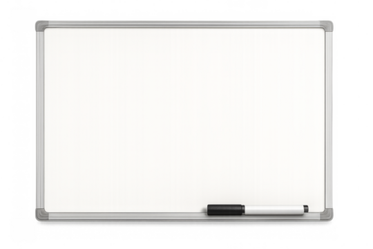 Empty whiteboard with marker pen on transparent background ready for brainstorming