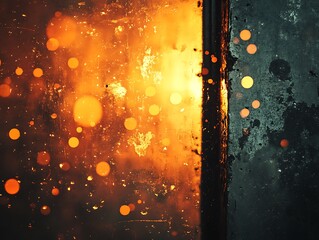 Abstract luminous backdrop featuring bokeh lights in dynamic orange and teal hues