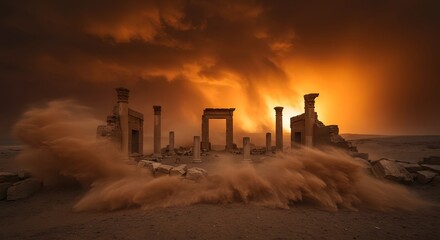 Sunset Storm Engulfs Ancient Ruins