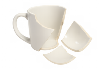 Broken white coffee mug with transparent background
