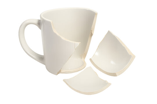 Broken white coffee mug with transparent background