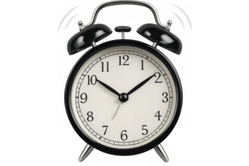 Black alarm clock showing time on transparent background