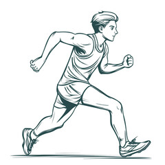 Fototapeta premium Male runner in dynamic pose sketch isolated on a transparent background
