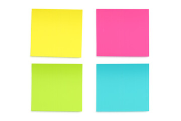 Fototapeta premium Four colorful sticky notes on transparent background for easy isolation