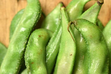 Group Of Hyacinth Bean or Same Ki Phalli Lablab Purpures, Also Known As Valor Papdi Beans, Indian...