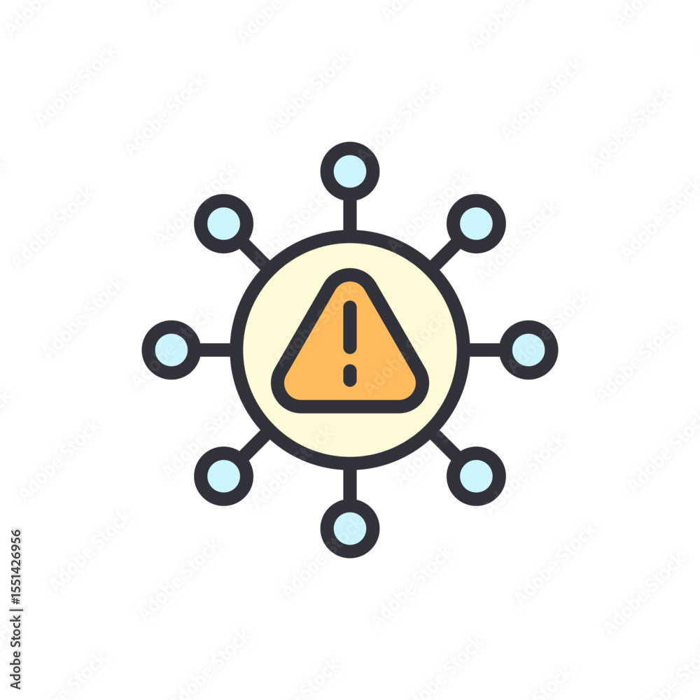 Poster system alert represented as a virus with connected nodes around it