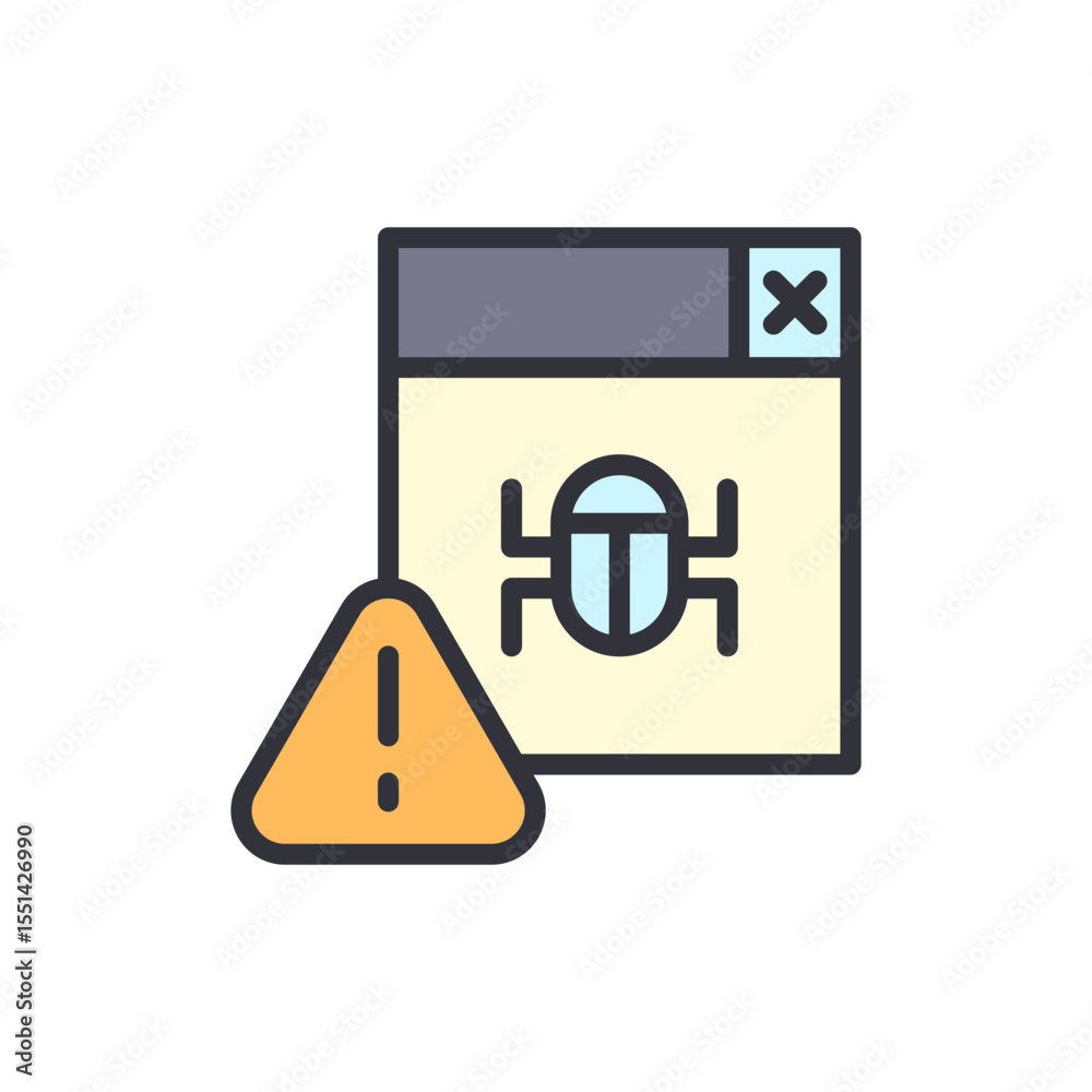 Poster software malware warning sign with insect in a browser window