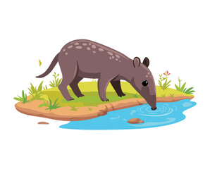 Tapir Drinking from Clear Forest Stream