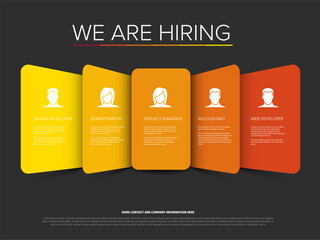 We are hiring! This modern recruitment design promotes diverse job openings and career opportunities for new talent. We are actively hiring, showcasing open positions for your career growth.