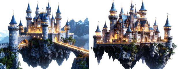 Dreamlike Layered Castle with Floating Elements and Inner Sanctuary Transparent Background PNG