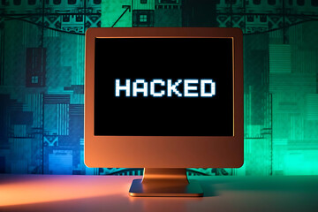 hacked text, glitch effect, binary code background, cyber breach, security alert, data hack, digital intrusion, binary matrix, cybersecurity concept, hacking warning, glitch typography, cyber threat, 