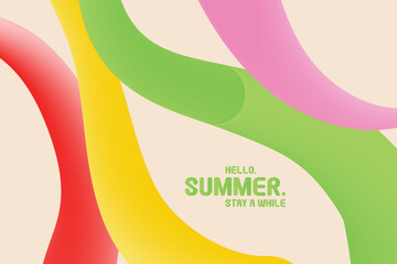 Summer abstract background with bright pastel colors hand drawn lines. Modern art minimalist style design template for sales, horizontal poster, header, cover, social media, fashion ads