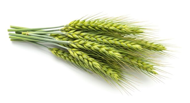 Closeup of green wheat stalks