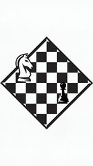 black and white style icon of chess figures. Chess logo on a black and white checkered background. Chess B&W emblem.