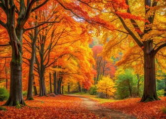 Fototapeta premium Autumn Forest Scene with Vibrant Leaves and Trees