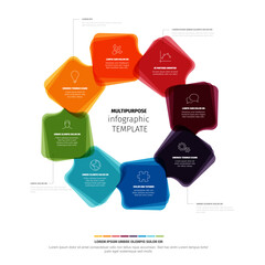 This multipurpose infographic template showcases eight appealing, colorful circle infographic elements. It's a modern template perfect for visual data presentation and outlining various process steps.