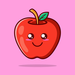 Adorable red apple cartoon with smiling face, perfect for kids' designs, food education, stickers, kawaii art, and healthy fruit themes in vector style.