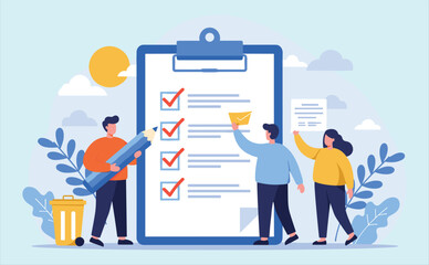 Team Collaborating on Project Checklist, Completing Tasks, and Achieving Goals, Symbolizing Productivity, Organization, Efficient Workflow, and Successful Business Management.