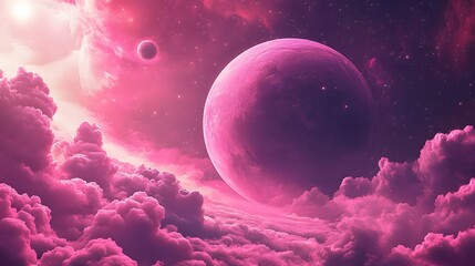 Obraz premium Stunning Cosmic Landscape with Pink Planet in Pink Sky