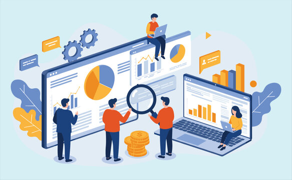 Innovative Business Team Analyzing Financial Data, Optimizing Marketing Strategies, and Collaborating on Growth Analytics for Enhanced Performance and Digital Success.