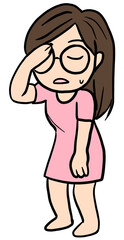 A cartoon of a woman wiping away sweat and exhaustion