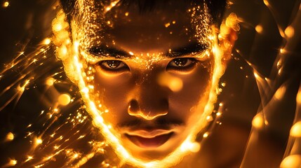 Professional Light Painting Front View Portrait Photography for Adobe Stock