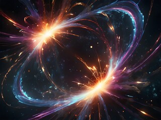 Naklejka premium Ultra High-Resolution Futuristic Particle Collision in Deep Space with Vibrant Energy Beams and Colorful Light (AI Generated)