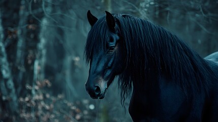 Majestic Dark Fantasy Horse in Magical Landscape