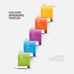This modern infographic template visualizes a five step process, ideal for business presentations. The colorful steps illustrate a sequential progression, perfect for any step-by-step strategy.