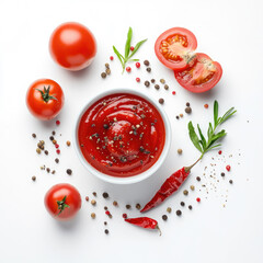 ketchup in bowl and tomatoes parsley and garlic