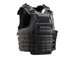 Black tactical vest body armor protective gear military equipment isolated on transparency background modern design adjustable straps durable material security law enforcement