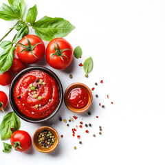ketchup in bowl and tomatoes parsley and garlic