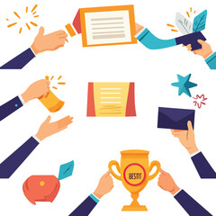 Celebratory Themes Icon Set Candidate Success Stories, Best Job Candidate