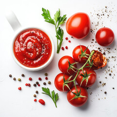 ketchup in bowl and tomatoes parsley and garlic