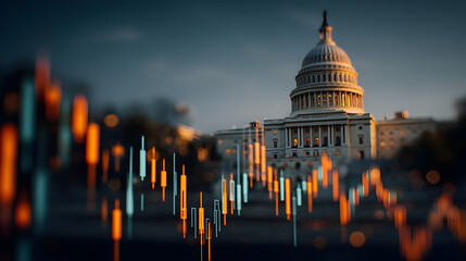 US Capitol with Financial Data Lines Symbolizing Government Authority and Economic Influence in Contemporary Financial Landscape 28693758 2