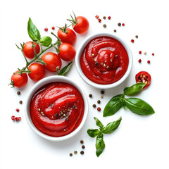 ketchup in bowl and tomatoes parsley and garlic