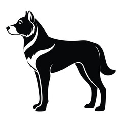 Stylized Black and White Silhouette of a Regal Wolf Standing Proudly with Alert Eyes and a Noble Demeanor in Profile