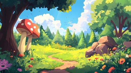 Enchanting Giant Cartoon Fantasy Nature Background for Outdoor Scenes